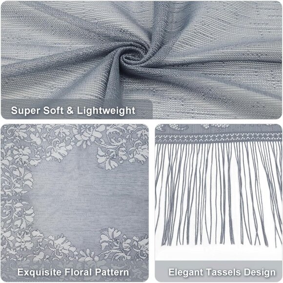 Women Gray Lace Floral Shawls and Wraps Bridal HeadScarf for Evening Dress - Picture 2 of 6